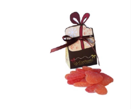 Mini Confite Corazones Melocotón para complementar regalos empresariales